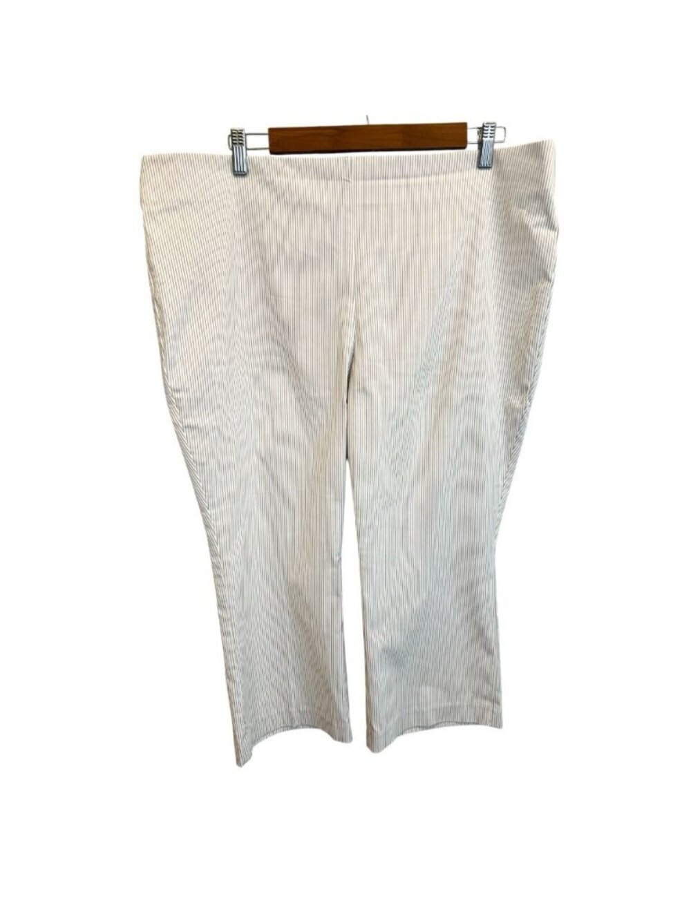 Counterparts Beige White Striped Seersucker Pull On Cropped Pants XL Coastal